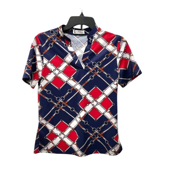 Abyoxi Women’s Shirt-Red, White & Blue Chain-link (Size M) - Picture 1 of 6